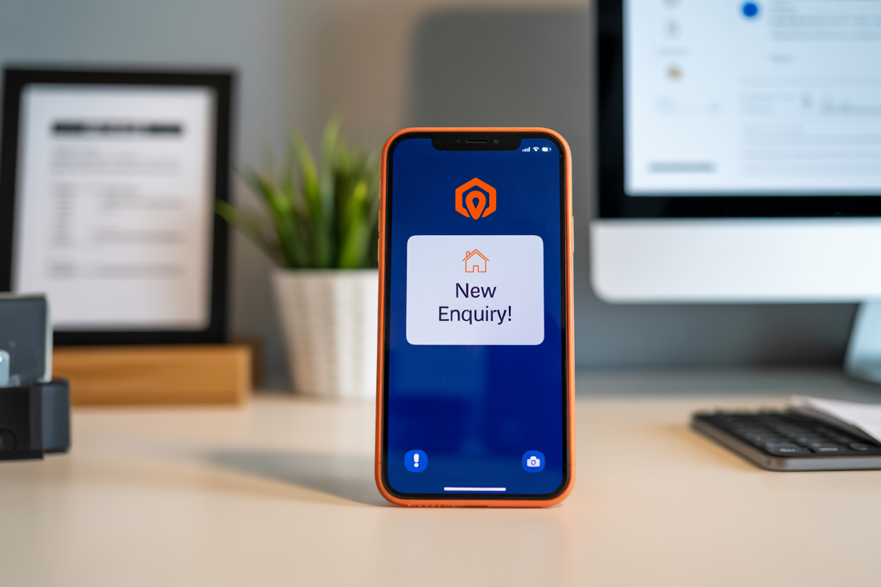 Phone showing new property enquiry notification
